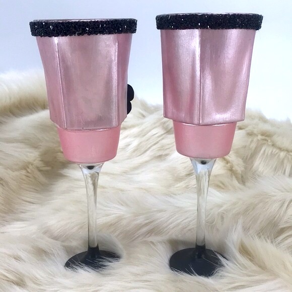 New Floral Rhinestone Barbiecore Pink Easter Mother’s Day Candle Holders NWOT - Picture 5 of 14